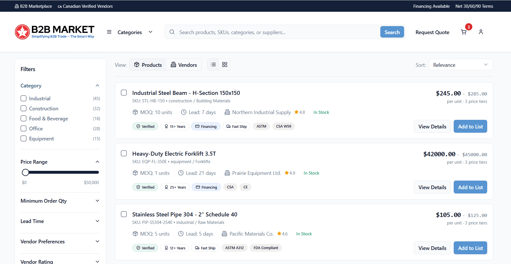 Browse Products Dashboard